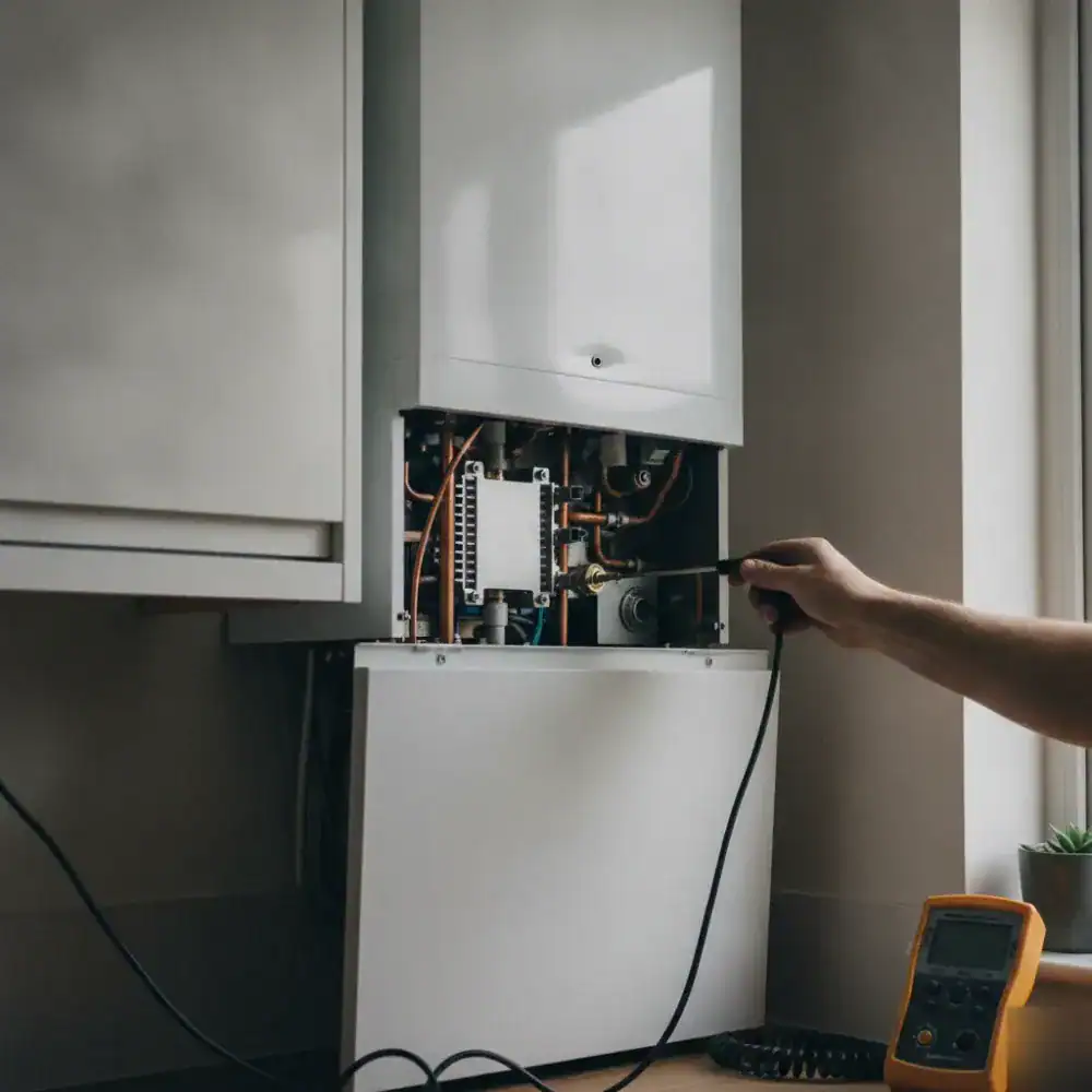 Boiler servicing King's Lynn engineer testing a wall mounted boiler during an annual service